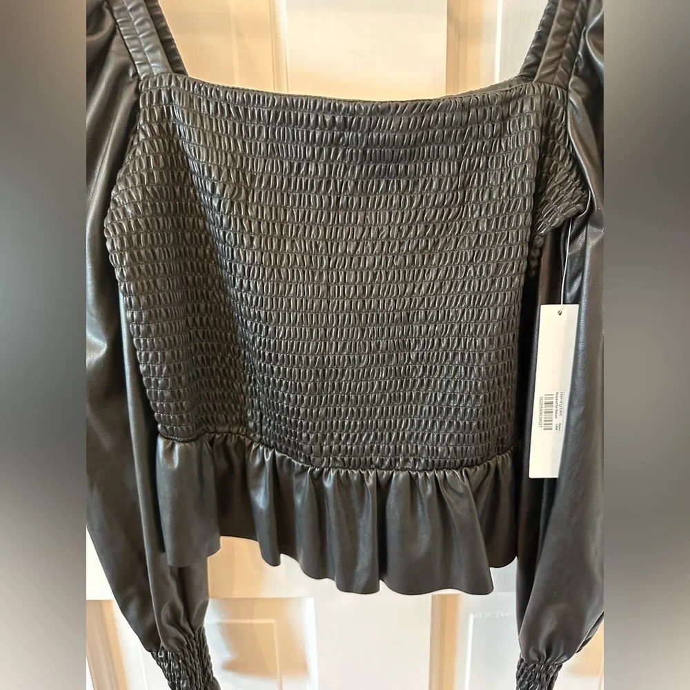 NEW Aqua Black Leather Long Sleeve Top - Picture 2 of 5